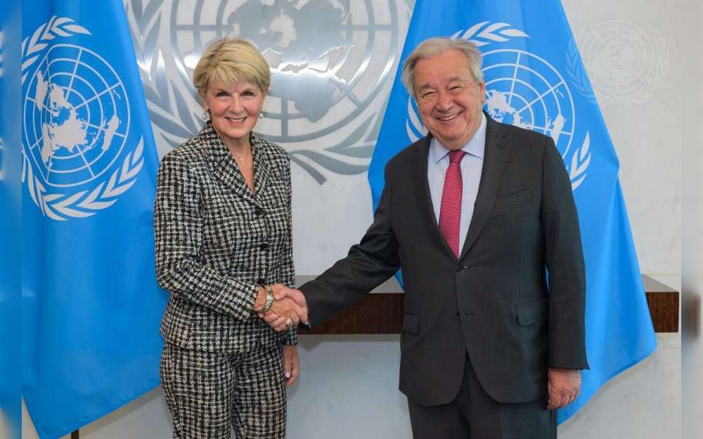 United Nations Secretary-General António Guterres (right) meets with Julie Bishop, Special Envoy of the Secretary-General on Myanmar.
