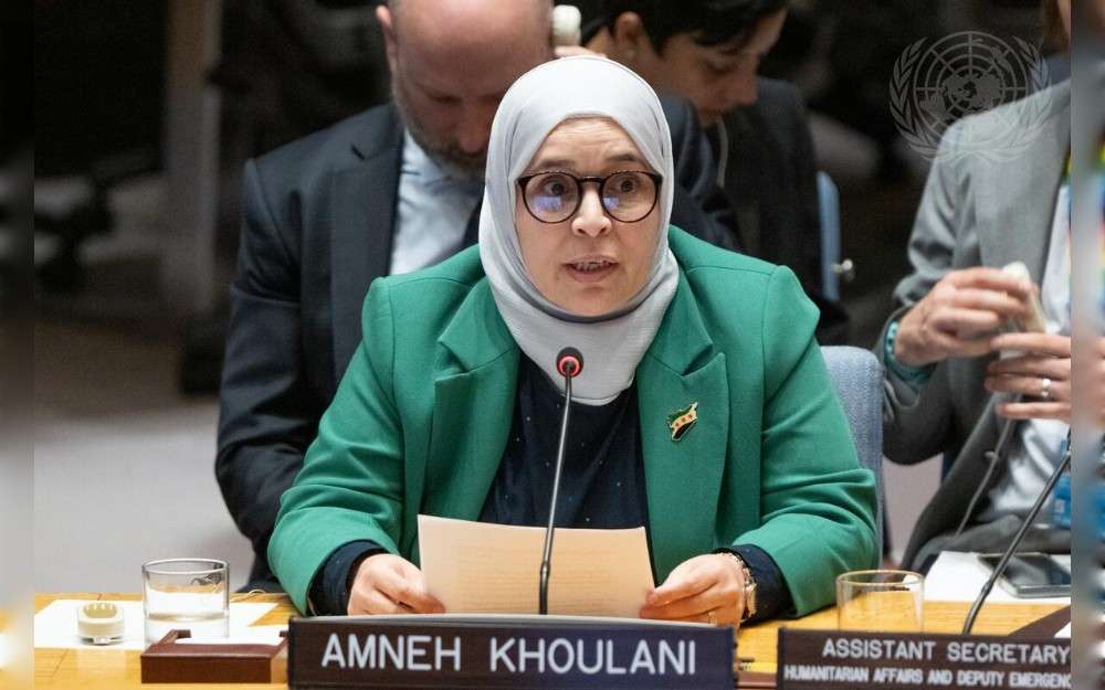 Amneh Khoulani, Human Rights Defender and Executive Director of Adalaty Centre, briefs the United Nations Security Council meeting on the situation in the Middle East (Syria).