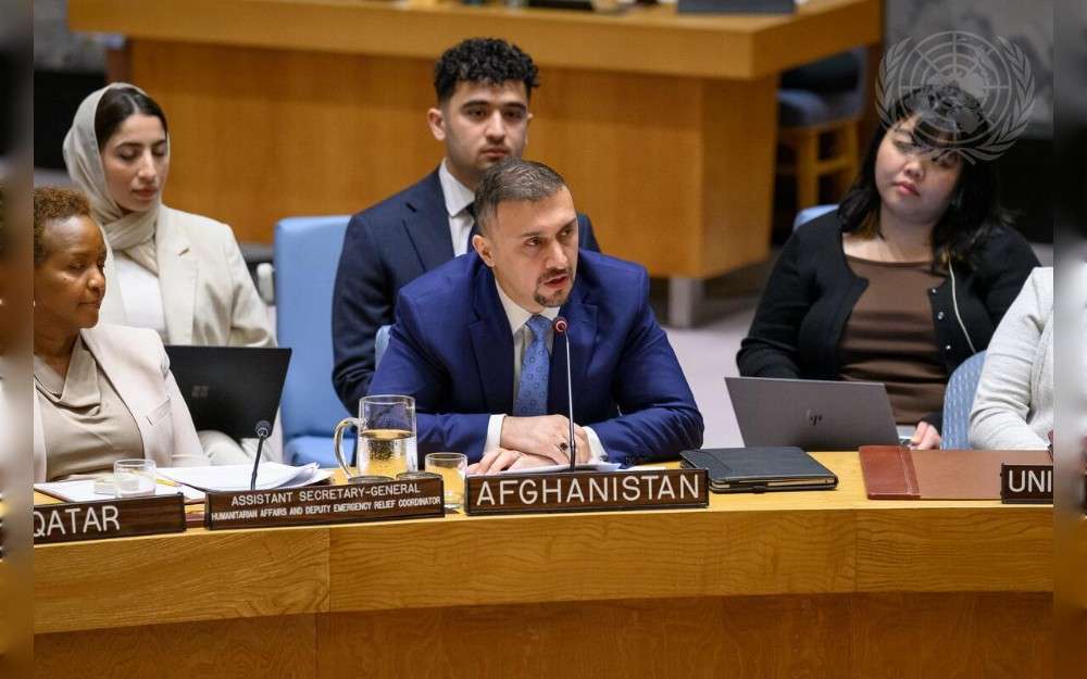 Naseer Ahmed Faiq, Charge d'Affaires of the Permanent Mission of Afghanistan to the United Nations, addresses the UN Security Council meeting on the situation in Afghanistan
