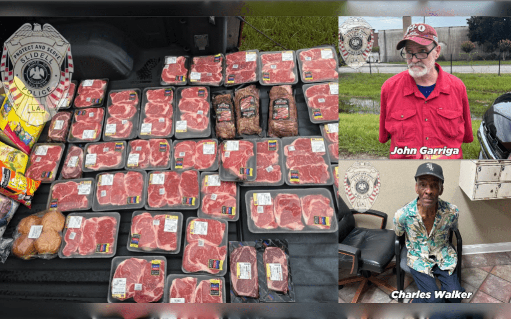 The Slidell Police Department, Lousianaa,United States, reported that two men from the Mississippi Coast were taken into custody July 29 night after they were discovered in their car with $1,500 worth of stolen beef brisket and ribeye steaks during a traffic stop.