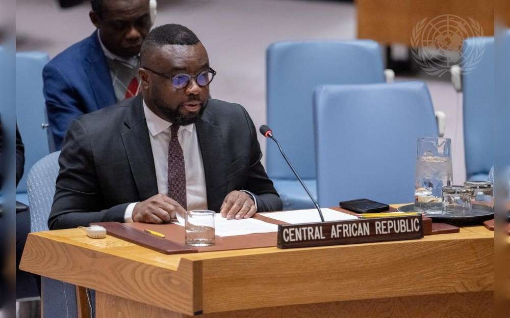 Marius Aristide Hoja Nzessioue, Permanent Representative of the Central African Republic to the United Nations, addresses the United Nations Security Council meeting the situation in the Central African Republic.