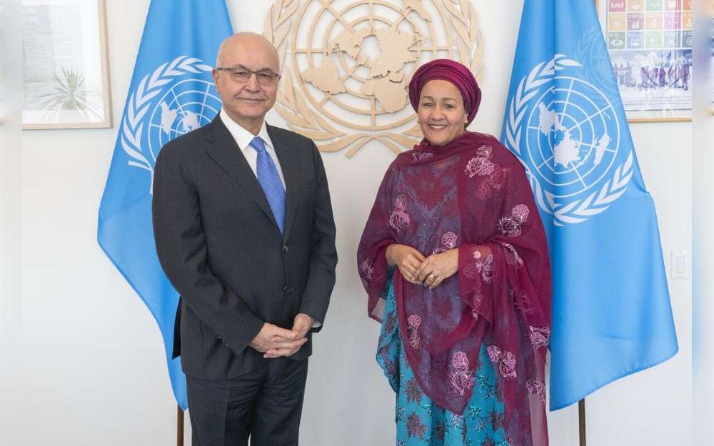 United Nations Deputy Secretary-General Amina J. Mohammed meets Barham Salih, incoming UN High Commissioner for Refugees.