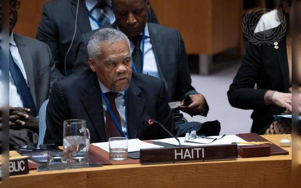 Pierre Ericq Pierre, Permanent Representative of Haiti to the United Nations, addresses the UN Security Council meeting on the question concerning Haiti.