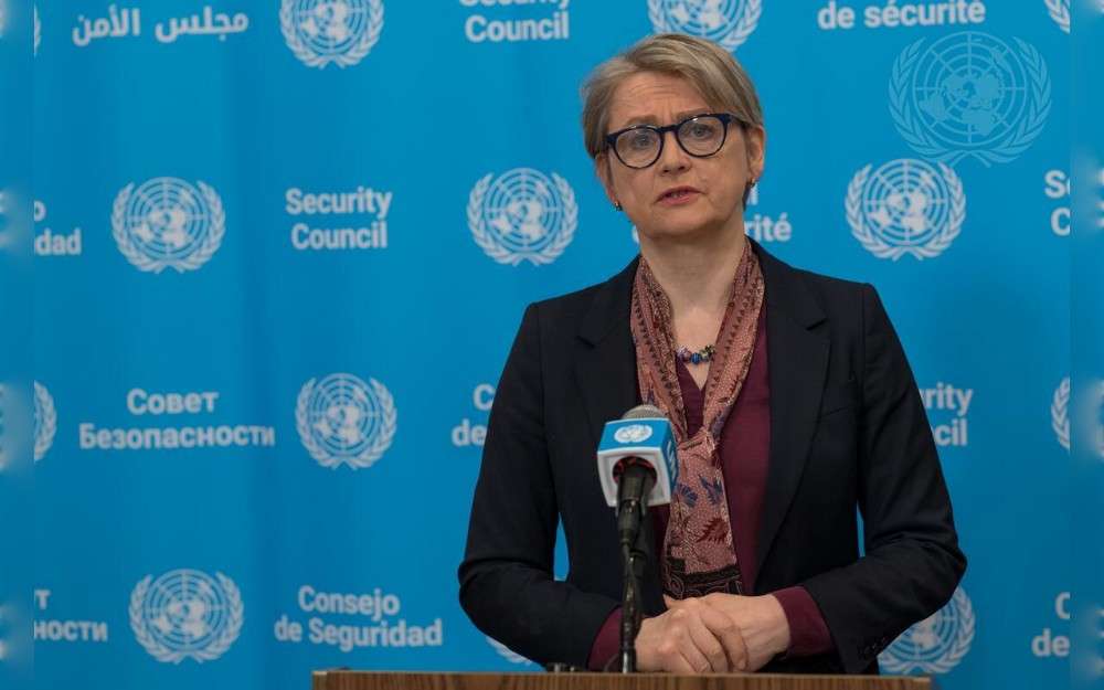 Yvette Cooper, Secretary of State for Foreign, Commonwealth and Development Affairs of the United Kingdom and President of the United Nations Security Council for the month of February, briefs reporters in the situation in the Sudan.