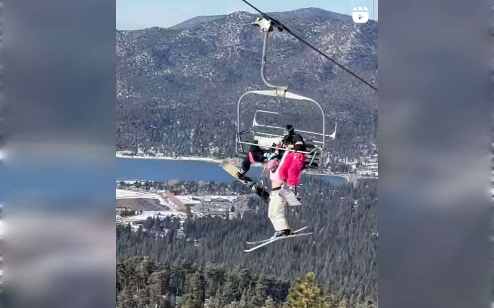 The moment a skier was left hanging from a chairlift in Big Bear on Tuesday was caught on stunning cellphone footage.The incident happened at Bear Mountain, one of the three resorts that comprise Big Bear Mountain Resort, California, when the rider slipped off the lift.
