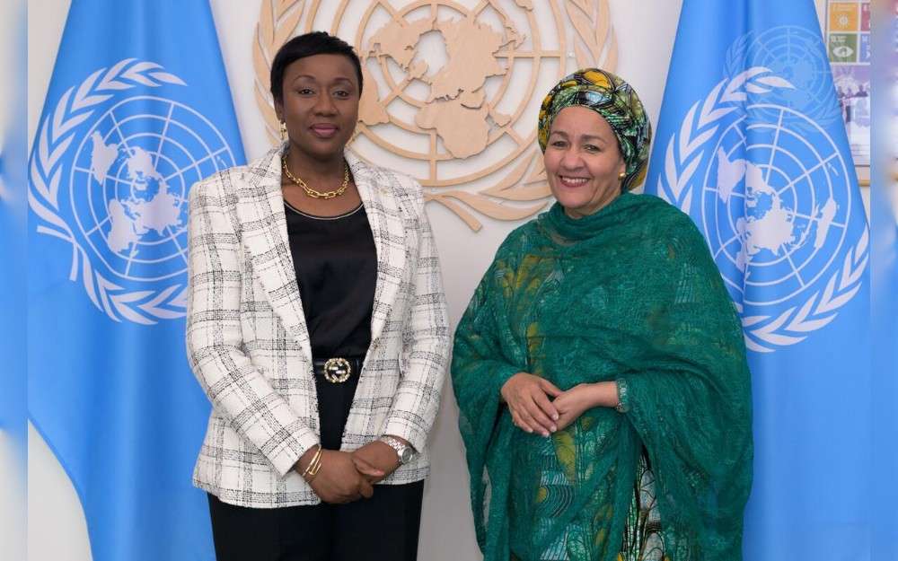 United Nations Deputy Secretary-General Amina Mohammed meets with Damtien Tchintchibidja, Vice-President of the Economic Community of West African States (ECOWAS) Commission.