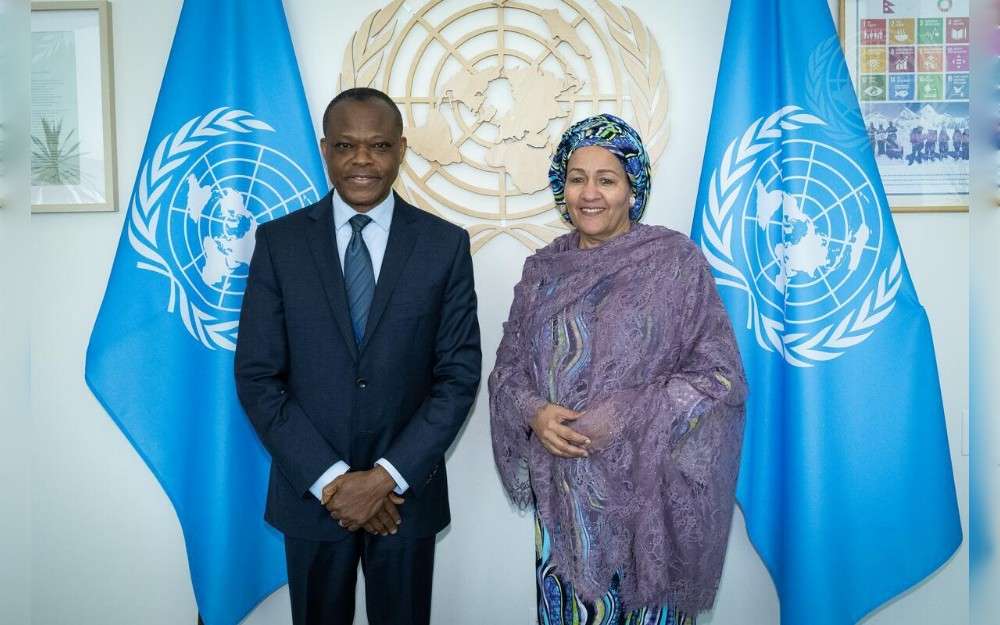 United Nations Deputy Secretary-General Amina Mohammed (right) meets with Samuel Yao Kumah, Permanent Representative of Ghana to the United Nations 