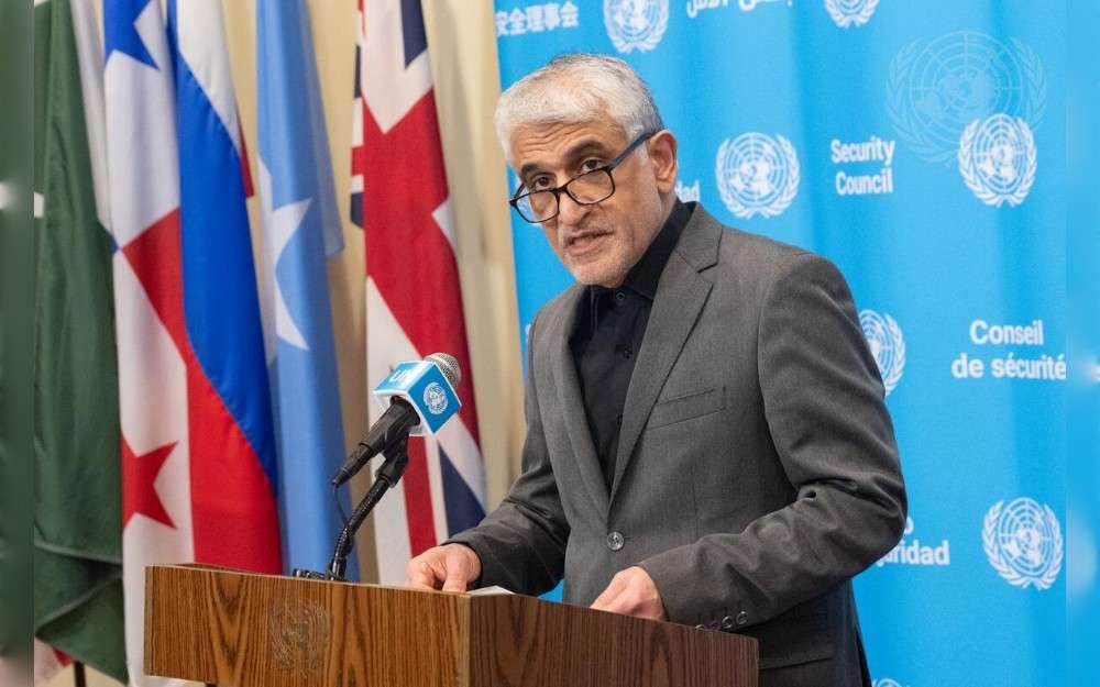 Amir Saeid Iravani, Permanent Representative of the Islamic Republic of Iran to the United Nations, briefs reporters on the situation in the Middle East 